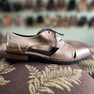 Aldo metallic gold cut out lace up flats